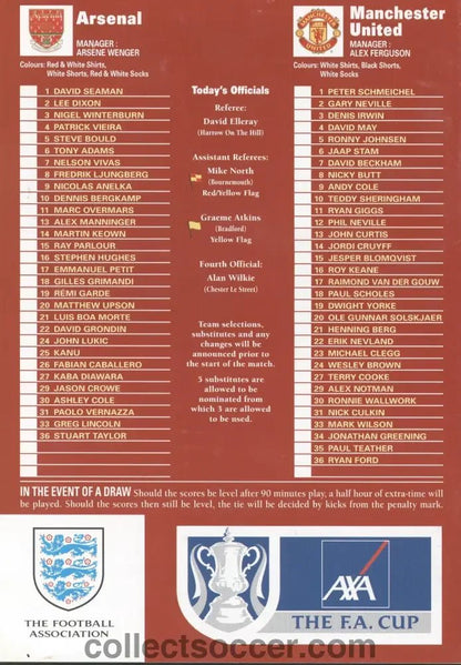 1999 Arsenal v Manchester United FA Cup Semi Final Replay Programme. Last ever Replay Played - Collect Soccer