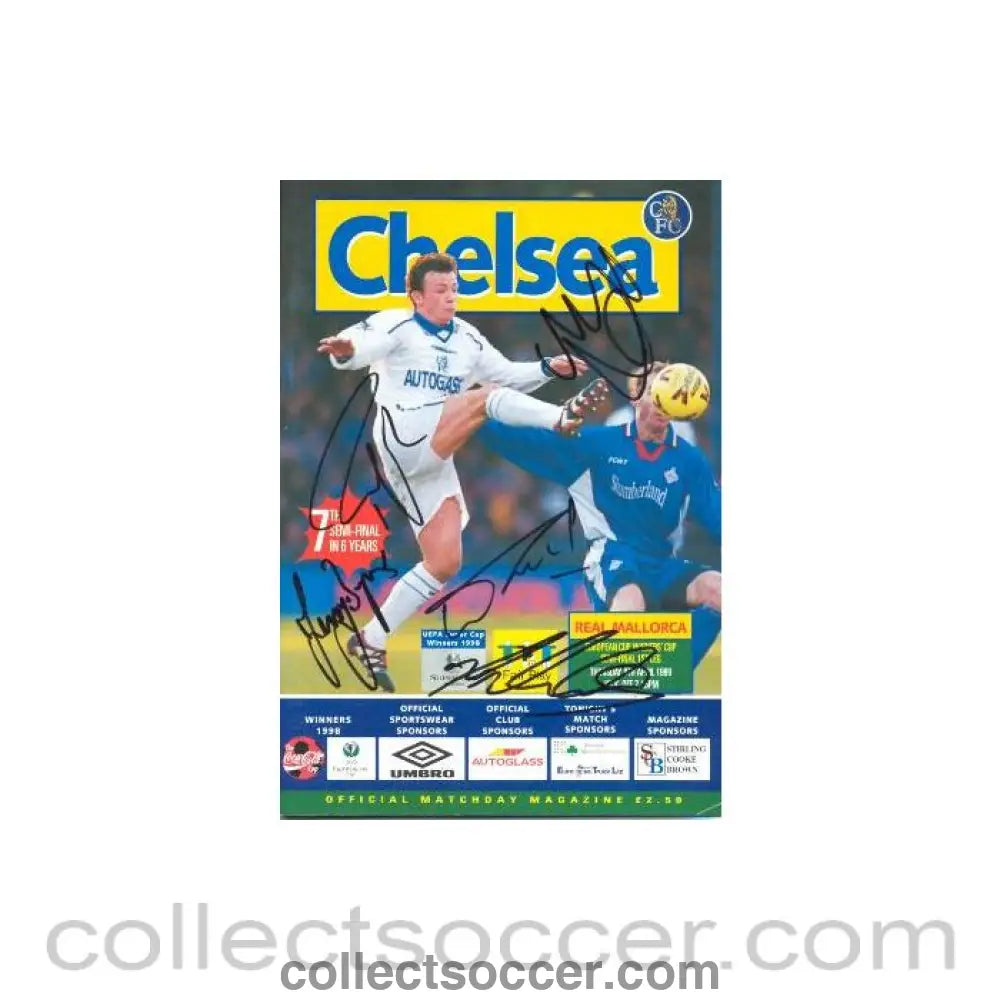 1999 - Chelsea v Real Majorca official programme 08/04/1999 European Cup Winners Cup fully signed!