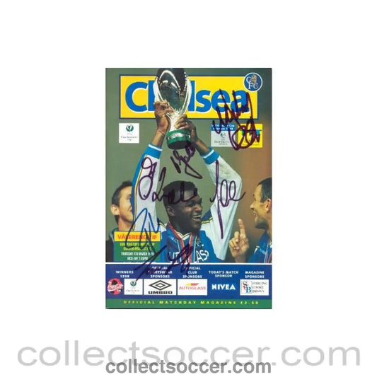 1999 - Chelsea v Valerenga official programme 04/03/1999 European Cup Winners Cup fully signed!