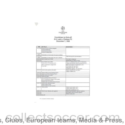 1999 - Lazio v Chelsea Countdown to Kick-off plan 07/12/1999 Champions League