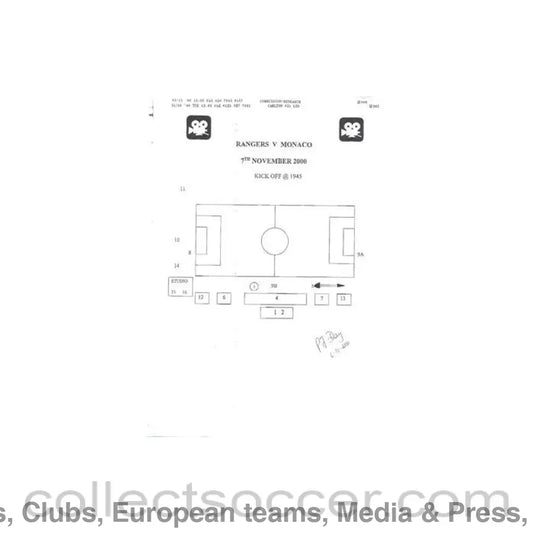 2000 - Glasgow Rangers v Monaco 07/11/2000 telefax of the media