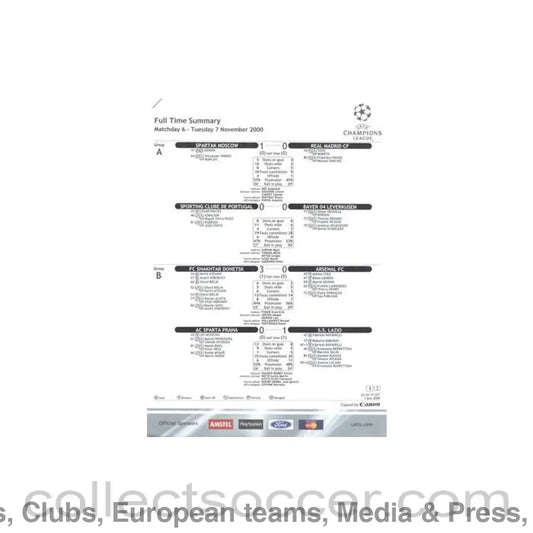 2000 - Glasgow Rangers v Monaco Full Time Summary 07/11/2000 Champions League