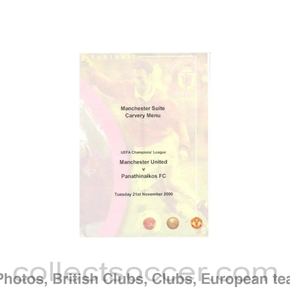 2000 - Manchester United v Panathinaikos menu 21/11/2000