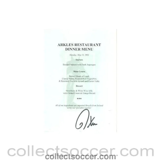 2001 - Arkles Restaurant Dinner Signed Menu 14/05/2001
