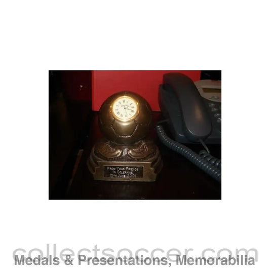 2001 - Awarded to Alan Kennedy Cup desk clock signed: ’From Your Friends In Coleraine 15th June 2001’