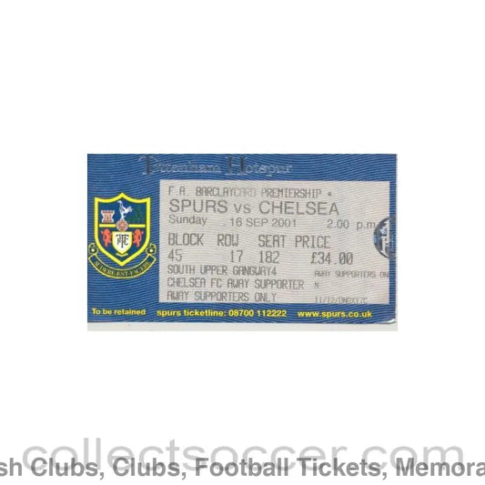 2001 - Tottenham Hotspur v Chelsea ticket 16/09/2001
