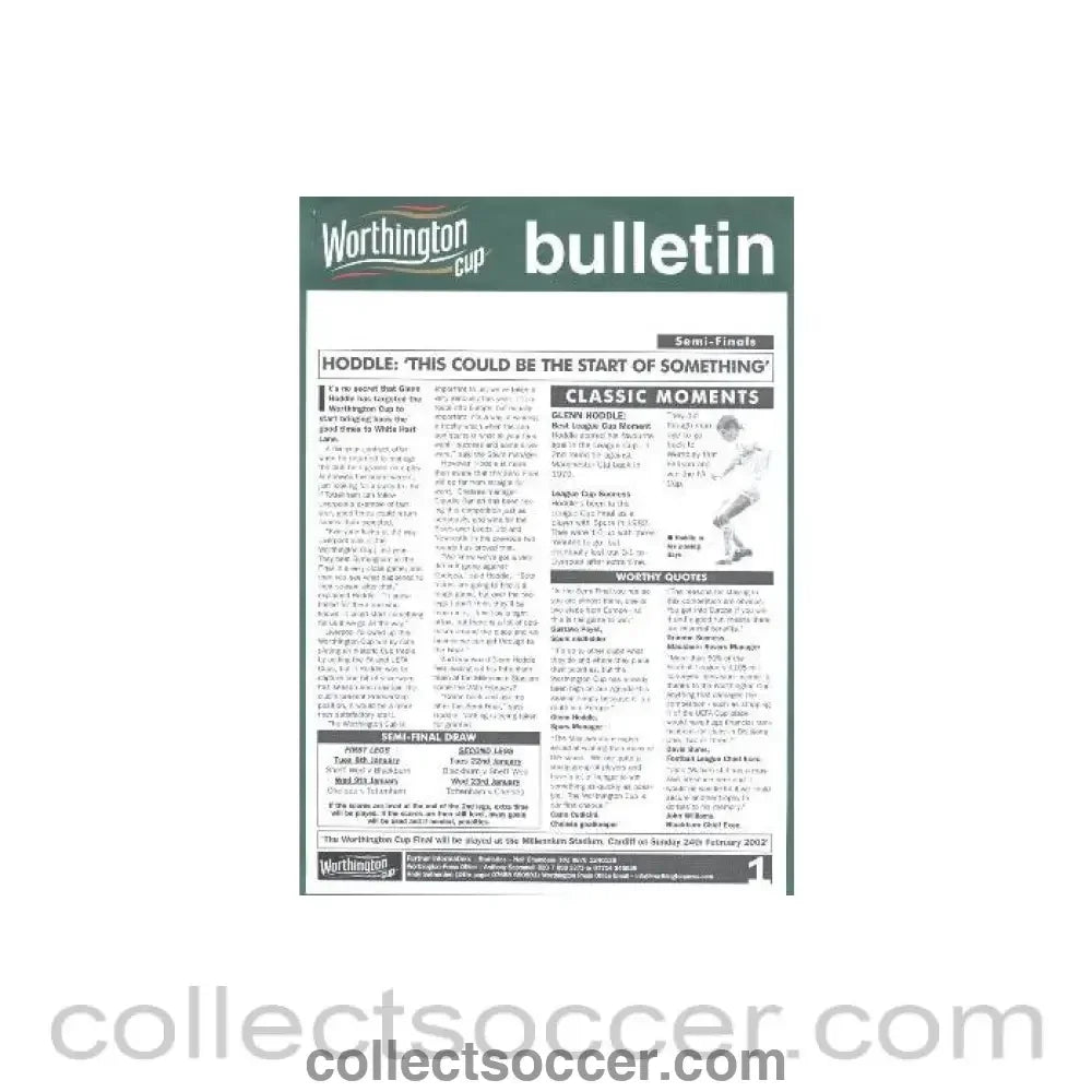 2002 - Worthington Cup Semi-Finals Bulletin 24/02/2002