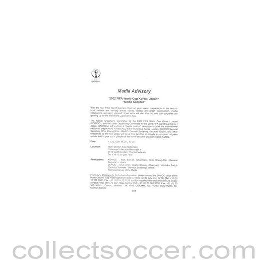 2002 World Cup - Media Advisory for a Media Cocktail