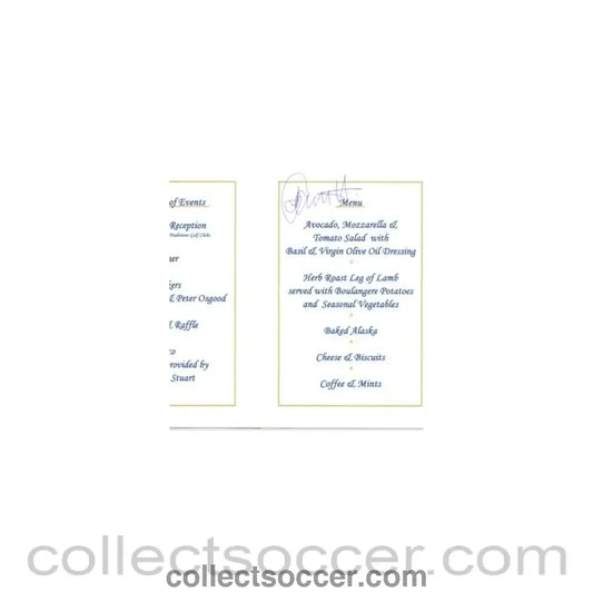 2003 - Peter Osgood Testimonial Dinner Signed Menu 04/04/2003