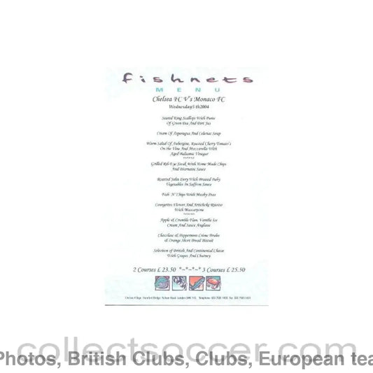 2004 - Chelsea v Monaco Fishnets menu 05/05/2004