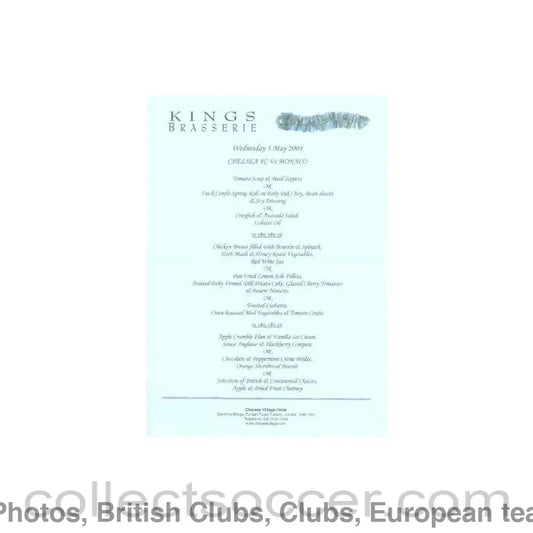 2004 - Chelsea v Monaco Kings Brasserie menu 05/05/2004