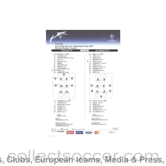 2004 - Chelsea v Monaco line-ups 05/05/2004 Champions League Semi-Final