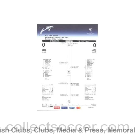 2004 - Chelsea v Stuttgart Full Time Report 09/03/2004 Champions League