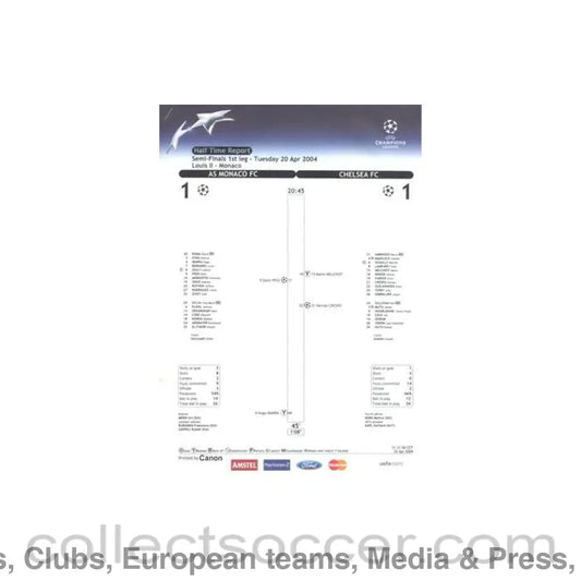 2004 - Monaco v Chelsea Half Time Report 20/04/2004 Champions League Semi-Final 1st Leg