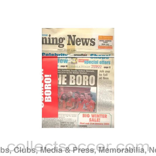 2004 - Scarborough v Chelsea Scarborough Evening News newspaper of 23/01/2004