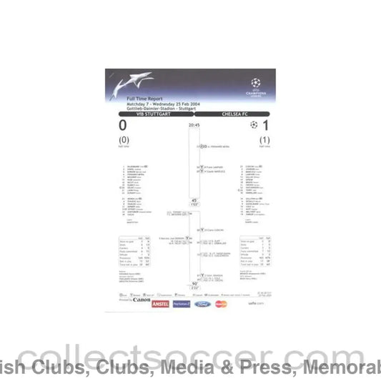 2004 - Stuttgart v Chelsea Full Time Report 25/02/2004 Chamions League