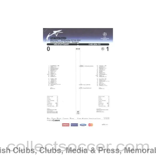 2004 - Stuttgart v Chelsea Half Time Report 25/02/2004 Chamions League