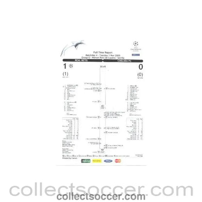 2005 - Real Betis v Chelsea Full Time Report sheet 01/11/2005