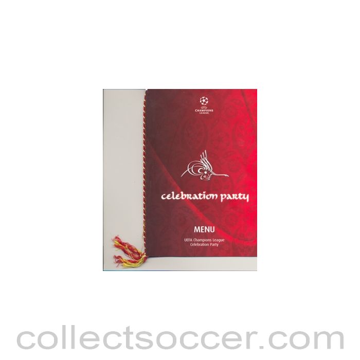 2005 Champions League Final Celebration Menu for Directors of Liverpool and AC Milan