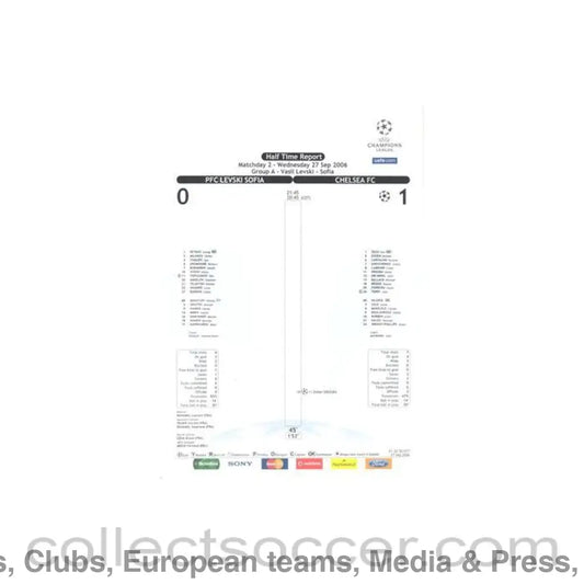 2006 - Levski Sofia Bulgaria v Chelsea Half Time Report 27/09/2006 Champions League