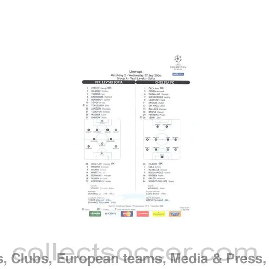 2006 - Levski Sofia Bulgaria v Chelsea line-ups 27/09/2006 Champions League