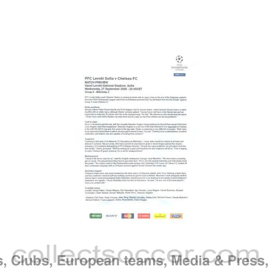 2006 - Levski Sofia Bulgaria v Chelsea match preview 27/09/2006 Champions League