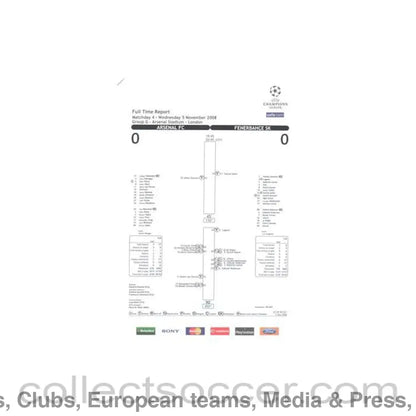 2008 - Arsenal v Fenerbahce full time report 05/11/2008 Champions League