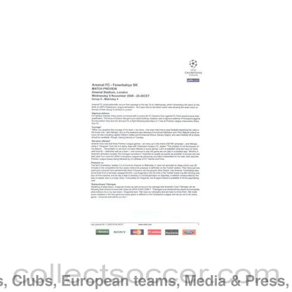 2008 - Arsenal v Fenerbahce match preview 05/11/2008 Champions League
