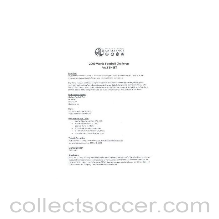 Set of teamsheets and press releases for Club America v Chelsea and Inter Milan V Chelsea both matches played in the USA