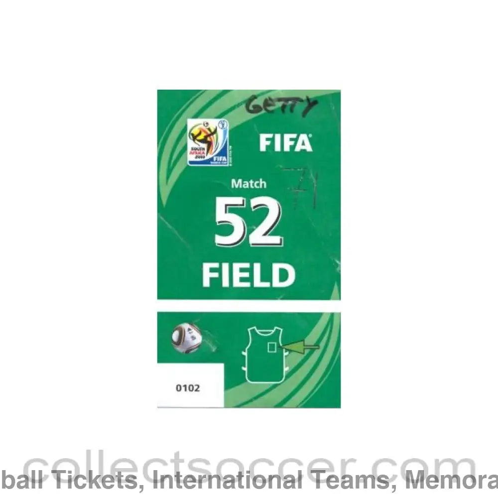 2010 World Cup Photographer Bib Ticket Match 52 Argentina v Mexico 27/06/2010