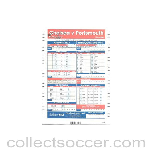 2010 F.A. Cup Final Chelsea v Portsmouth 15/05/2010 William Hill betting slip