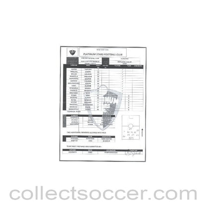 2010 World Cup official teamsheet Platinum Stars F.C. v England 07/06/2010 World Cup 2010 Warm-Up Friendly Match