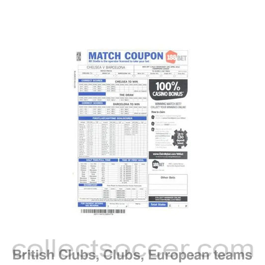 2012 Chelsea v Barcelona betting slip 18/04/2012 Champions League Semi-Final 1st Leg