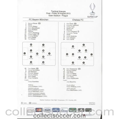 2013 Super Cup Final Bayern Munich v Chelsea with Original Teamsheet from Stadium - Collect Soccer