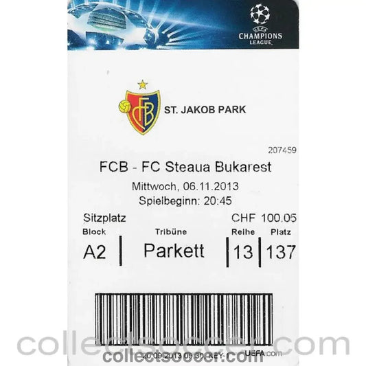 2013 - Ticket Basle v Steaua Bucharest 6/11/2013