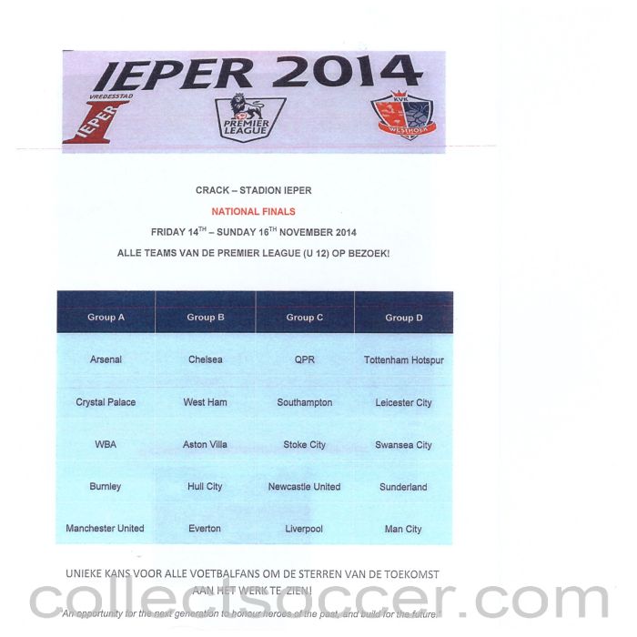 2014 Premier League Christmas Truce National Finals Programme + 4 page Issue