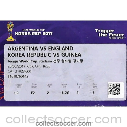 2017 Under 20 World Cup Ticket England v Argentina