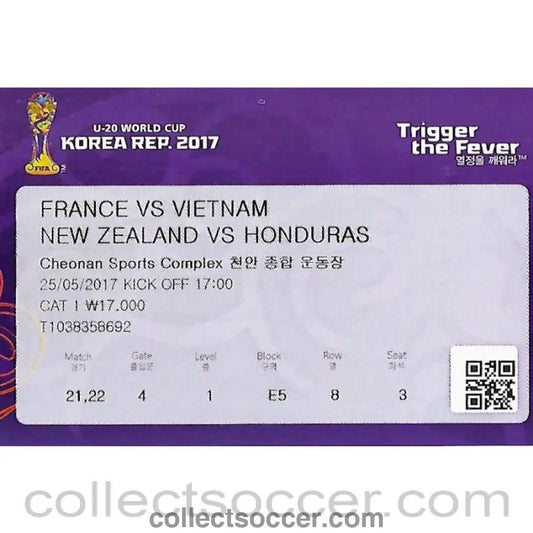 2017 Under 20 World Cup Ticket France v Vietnam and New Zealand v Honduras
