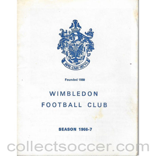 1967 - Wimbledon v Cambridge United Football Programme 25/02/1967