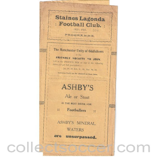 1924 - Staines Lagonda v Wimbledon FA Amateur Cup 1st Round 5/1/1924 Official Programme