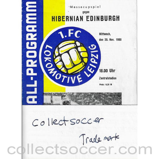 1968 - Lokomotive Leipzig v Hibernian FC 20/11/1968 Official Very Rare Programme