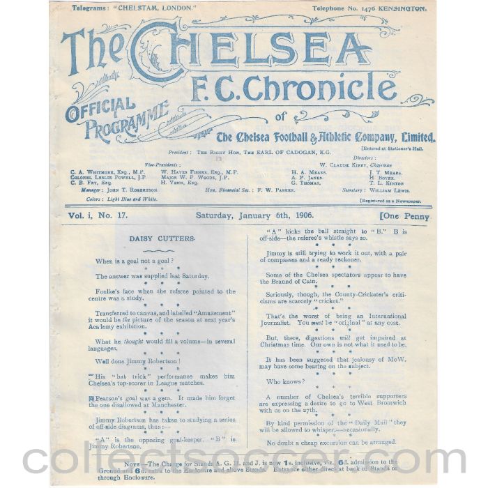 1906 - Chelsea v Blackpool 6/1/1906 First Ever Season Official Programme
