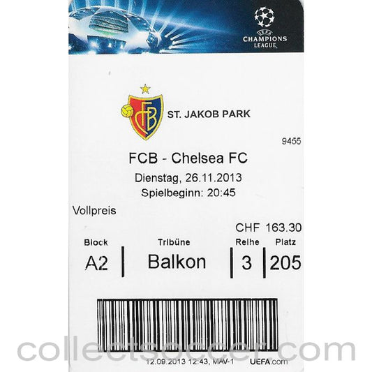 2013 - Ticket - Basel v Chelsea 26/11/2013