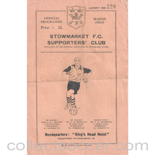 1953 - Stowmarket v Arsenal A 28/2/1953 Programme