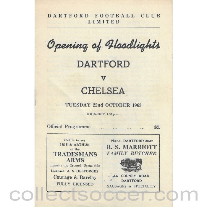 1963 - Dartford v Chelsea 22/10/1963 Official Programme