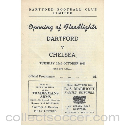 1963 - Dartford v Chelsea 22/10/1963 Official Programme