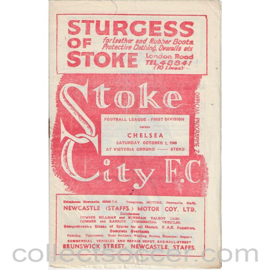 1948 - Stoke City v Chelsea 2/10/1948  Official Programme