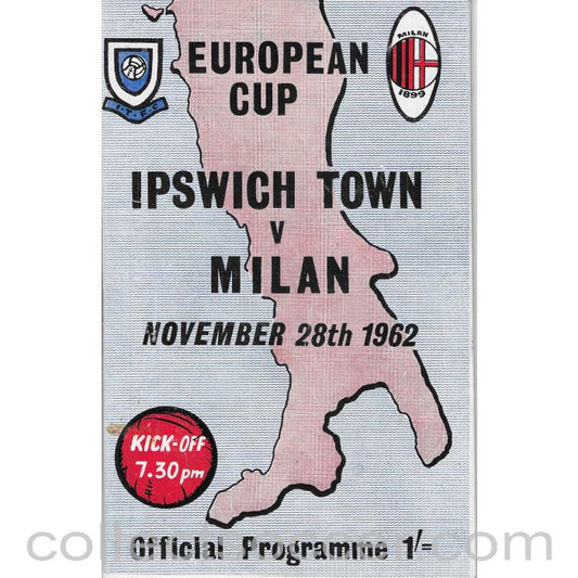 1962 - Ipswich Town v AC Milan European Cup 2nd Round 2nd Leg Programme 28/11/62