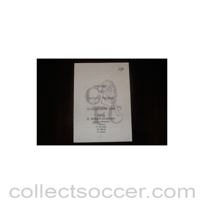 1999 - Chelsea Reserves v Crystal Palace Reserves official programme 15/11/1999 F.A. Premier Reserve League