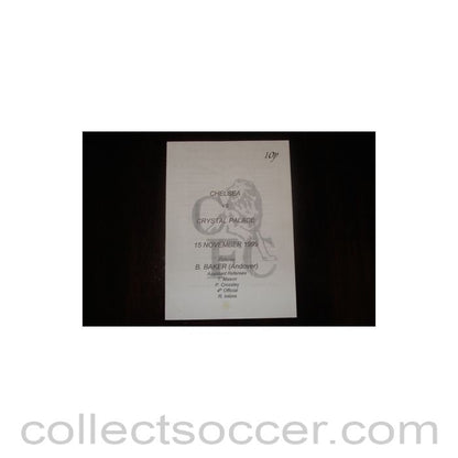 1999 - Chelsea Reserves v Crystal Palace Reserves official programme 15/11/1999 F.A. Premier Reserve League